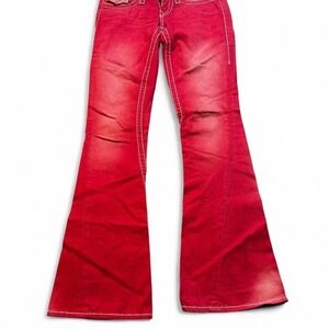 True religion red flare denim hippie festival jeans size 26 with fade